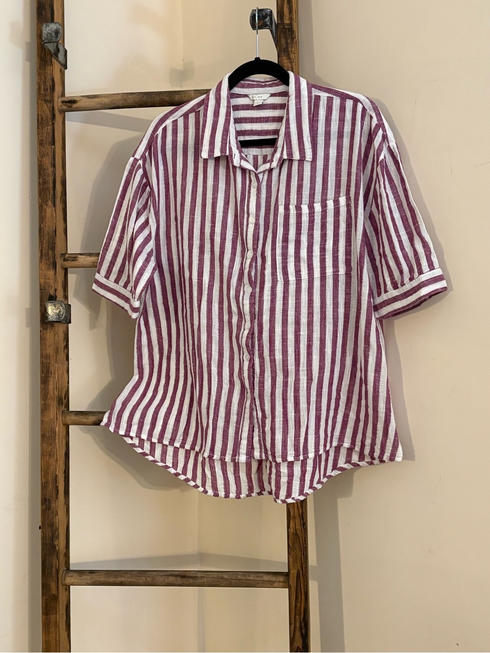 Striped Button-Down Shirt - White and Burgundy